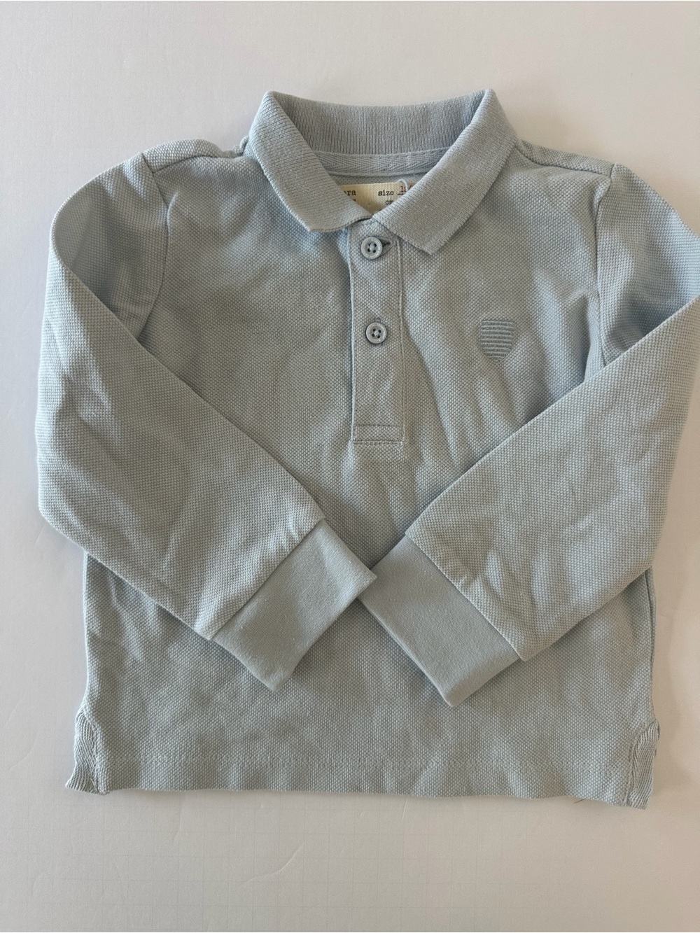 Zara Baby Long Sleeve Polo Shirt Light Blue Size 12-18 Months NWT 100% Cotton
